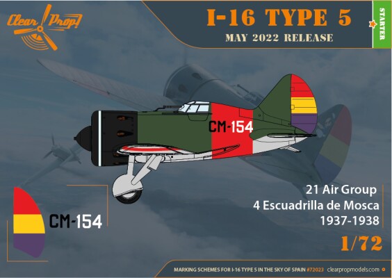 Сборная модель 1/72 Самолет I-16 type 5 (в небе Испании) Clear Prop 72023 детальное изображение Самолеты 1/72 Самолеты