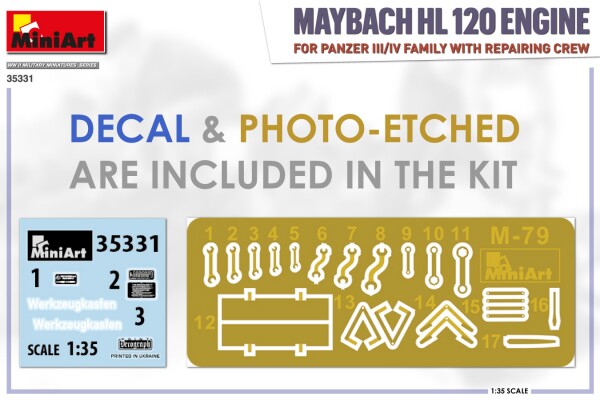 Сборная модель 1/35 Двигатель Maybach HL 120 для танков семейства Panzer III/IV с ремонтной бригадой детальное изображение Фигуры 1/35 Фигуры