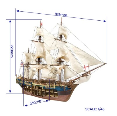 Scale wooden model 1/45 Frigate HMS &quot;Bounty&quot; (with cutaway hull) OcCre 14006 детальное изображение Корабли Модели из дерева