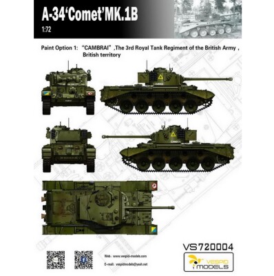 Збірна модель 1/72 Британський середній танк A34 Comet Mk.IB Vespid Models VS720004 детальное изображение Бронетехника 1/72 Бронетехника