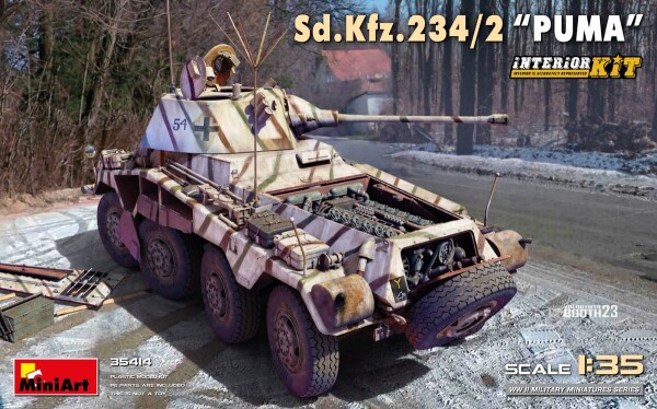 Збірна модель 1/35 Бронеавтомобіль Sd.Kfz.234/2 Puma з інтер'єром MiniArt 35414 детальное изображение Автомобили 1/35 Автомобили