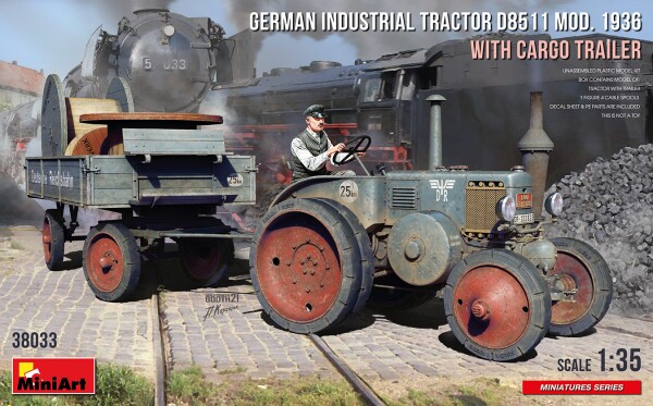 Збірна модель 1/35 Німецький промисловий трактор D8511 зразка 1936 року з вантажним причепом MiniArt 38033 детальное изображение Автомобили 1/35 Автомобили