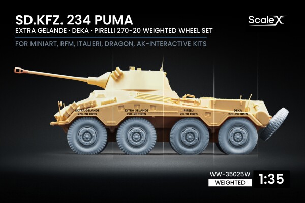 Набір коліс (з деформацією) для Sd.Kfz. 234 Puma V1+V1+V4+V3 від Dragon, Miniart, RFM, Italeri, AK Interactive ScaleX WW-35025W детальное изображение Колёса Афтермаркет
