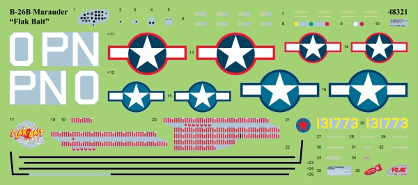 Сборная модель 1/48 Самолет 'Flak Bait' Б-26B 322-я бомбардировочная группа ICM 48321 детальное изображение Самолеты 1/48 Самолеты