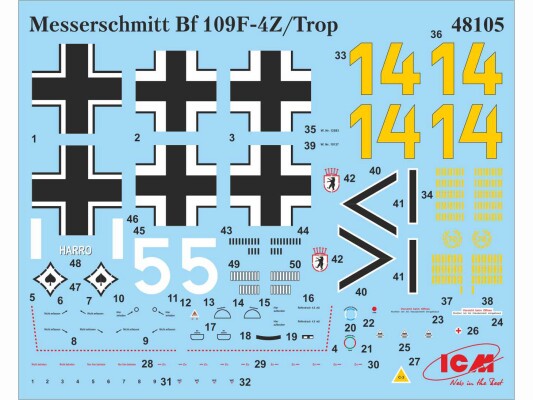 Сборная модель 1/48 немецкий истребитель Мессершмитт Bf 109F-4Z/Trop ICM 48105 детальное изображение Самолеты 1/48 Самолеты