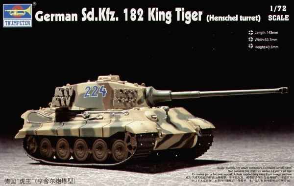 Сборная модель 1/72 немецкий танк Sd.Kfz.182 Королевский Тигр (башня Хеншель) Трумпетер 07201 детальное изображение Бронетехника 1/72 Бронетехника