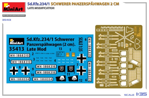 Сборная модель 1/35 Бронеавтомобиль Sd.Kfz.234/1 Schwerer Panzerspähwagen 2cm поздняя модификация детальное изображение Автомобили 1/35 Автомобили