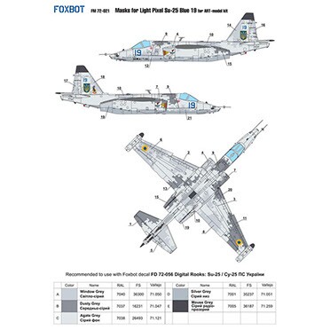 Foxbot 1:72 Маски для Су-25 «Синий 19», ВВС Украины, светлый пиксельный камуфляж детальное изображение Маски Афтермаркет