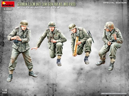 Збірна модель 1/35 Німецька 7,5 см протитанкова гармата PAK 40. Середня версія з артилерійським розрахунком. Спеціальне видання Miniart 53010 детальное изображение Артиллерия 1/35 Артиллерия