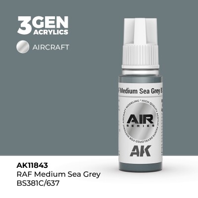 Акриловая краска RAF Medium Sea Grey BS381C/637 / Умеренно-серый  AIR АК-интерактив AK11843 детальное изображение AIR Series AK 3rd Generation