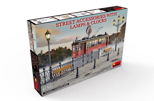 Scale model 1/35 Set of street accessories with lamp and clock Miniart 35639 детальное изображение Строения 1/35 Диорамы