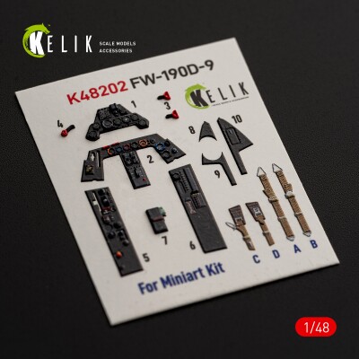 Focke Wulf Fw-190 D-9 декаль інтер'єр для комплекту MiniArt 1/48 KELIK K48202 детальное изображение 3D Декали Афтермаркет