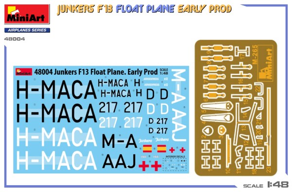 Сборная модель 1/48 Самолет Юнкерс F13 Float Plane, ранний выпуск МиниАрт 48004 детальное изображение Самолеты 1/48 Самолеты