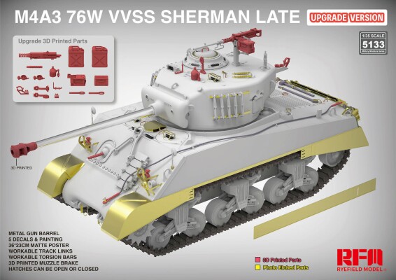 Збірна модель 1/35 Американський танк M4A3 76W VVSS Sherman Late Updated Version RFM RM-5133 детальное изображение Военная техника 