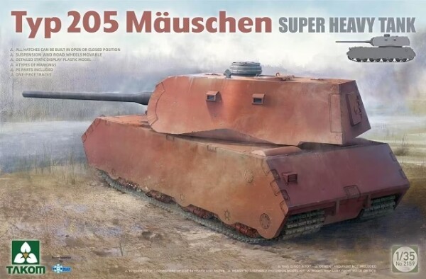 Scale model 1/35 German super-heavy tank Typ 205 Mäuschen Takom 2159 детальное изображение Бронетехника 1/35 Бронетехника