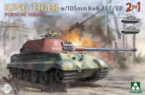 Scale model 1/35 German tank King Tiger Porsche with gun 105-mm KwK 46 L/68 Takom 2178 детальное изображение Бронетехника 1/35 Бронетехника