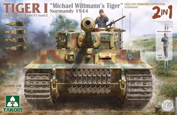 Scale model 1/35 Tank Tiger I &quot;Michael Wittmann Tiger&quot; Normandy operation LATE/LATE COMMAND-PRODUCTION w/Zimmerit (2 in 1) Takom 2201 детальное изображение Бронетехника 1/35 Бронетехника