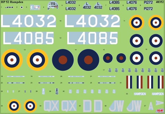 Збірна модель 1/48 Британський бомбардувальник HP.52 Hampden B.Mk.I ICM 48352 детальное изображение Самолеты 1/48 Самолеты