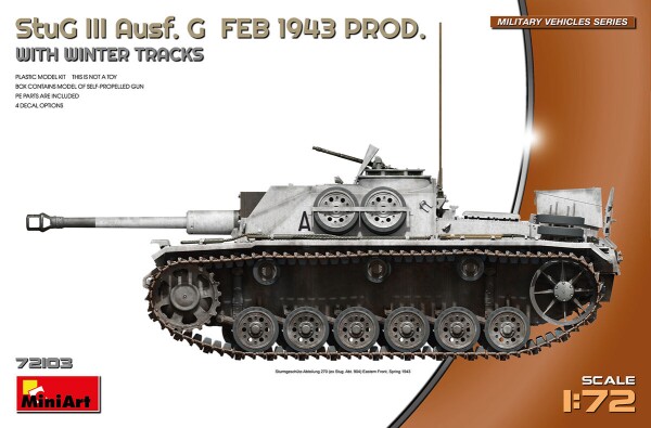 Збірна модель 1/72 САУ Штуг ІІІ Ausf. G - випуск лютого 1943 із зимовими гусеницями MiniArt 72103 детальное изображение Бронетехника 1/72 Бронетехника