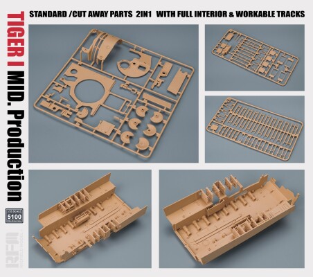Сборная модель 1/35 Танк Pz.Kpfw. VI Ausf. E Тигр I MID. Стандартные/разрезанные детали 2в1 РФМ 5100 детальное изображение Бронетехника 1/35 Бронетехника