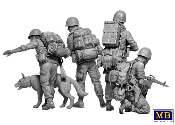 Scale model 1/35 Figures American patrol in Vietnam and dog MasterBox 35238 детальное изображение Фигуры 1/35 Фигуры