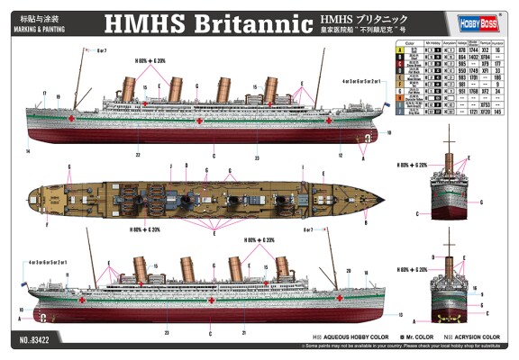 Збірна модель 1/700 Шпитальне  судно Britannic HobbyBoss 83422 детальное изображение Гражданский флот Флот