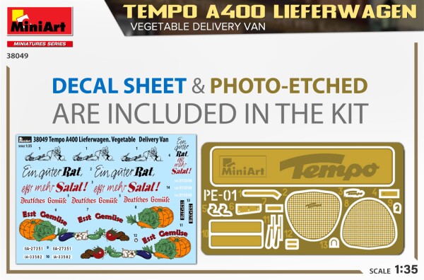 Сборная модель 1/35 Фургон Tempo A400 для доставки овощей Miniart 38049 детальное изображение Автомобили 1/35 Автомобили