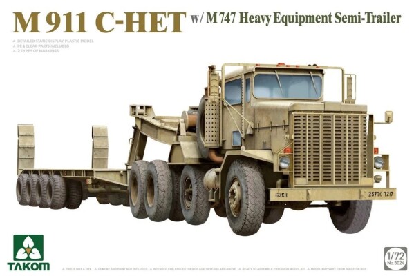 Збірна модель 1/72 M911 C-HET з напівпричепом для важкого обладнання M747 Takom 5024 детальное изображение Автомобили 1/72 Автомобили