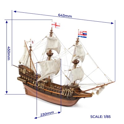 Scale wooden model 1/85 English galleon &quot;Golden Hind&quot; OcCre 12003 детальное изображение Корабли Модели из дерева