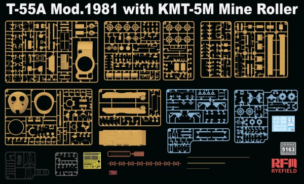 Збірна модель 1/35 Танк Т-55А, модель 1981, з мінним катком КМТ-5М RFM RM-5163 детальное изображение Бронетехника 1/35 Бронетехника