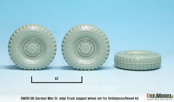 German Man 5t. milgl 4x4 Truck Sagged Wheel set (for Revell,Hobbyboss 1/35) детальное изображение Смоляные колёса Афтермаркет