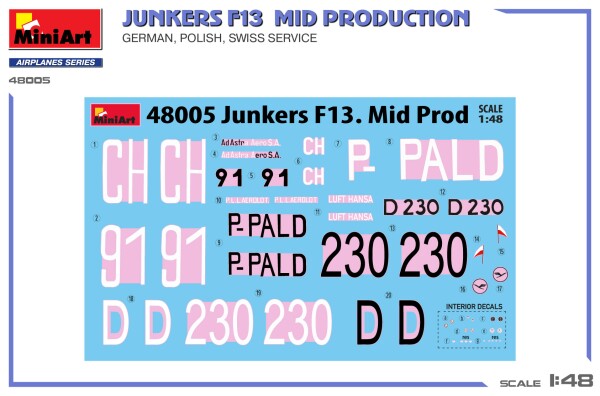 Scale model 1/48 Airplane Junkers F13 Mid Production (German, Polish, Swiss operation) MiniArt 48005 детальное изображение Самолеты 1/48 Самолеты