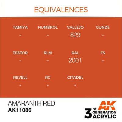 Акриловая краска AMARANTH RED – STANDARD / (АМАРАНТ) БАРХАТНЫЙ КРАСНЫЙ АК-интерактив AK11086 детальное изображение General Color AK 3rd Generation