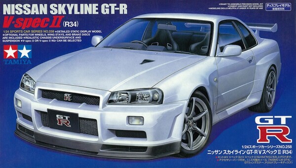 Сборная модель 1/24 Автомобиль Ниссан Скайлайн GT-R (R34) - V.spec II Тамия 24258 детальное изображение Автомобили 1/24 Автомобили