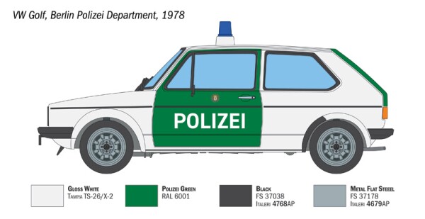 Збірна модель 1/24 Автомобіль Volkswagen Golf (поліція) Italeri 3666 детальное изображение Автомобили 1/24 Автомобили