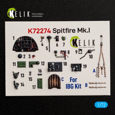Supermarine Spitfire Mk.I декаль інтер'єр для комплекту IBG 1/72 KELIK K72274 детальное изображение 3D Декали Афтермаркет