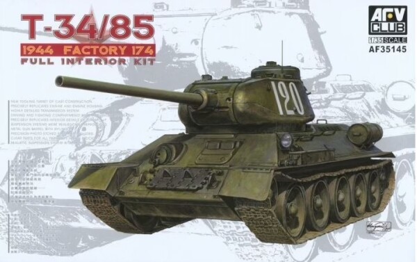 Збірна модель 1/35 Танк Т-34-85 (зразка 1944/1945 рр., завод № 174) з інтер'єром AFV Club 35145 детальное изображение Бронетехника 1/35 Бронетехника