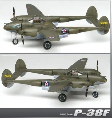 Сборная модель 1/48 Самолет P-38F Lightning &quot;Glacier Girl&quot; Академия 12208 детальное изображение Самолеты 1/48 Самолеты