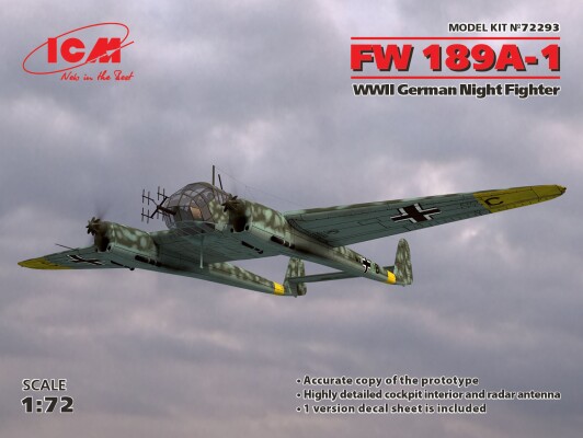 Збірна модель 1/72 Літак Focke-Wulf Fw 189A-1 ICM 72293 детальное изображение Самолеты 1/72 Самолеты