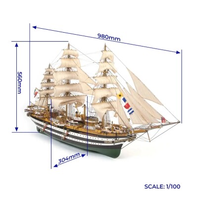 Scale wooden model 1/100 Italian sailing training ship &quot;Amerigo Vespucci&quot; OcCre 15006 детальное изображение Корабли Модели из дерева