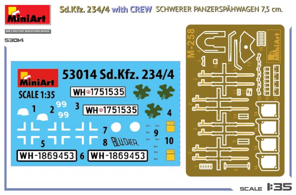 Сборная модель 1/35 Тяжелая бронированная разведывательная машина Sd.Kfz. 234/4 7,5 см с экипажем детальное изображение Автомобили 1/35 Автомобили