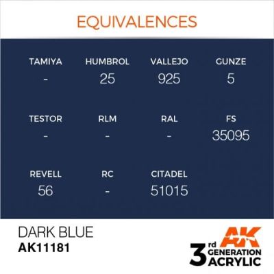 Акриловая краска DARK BLUE STANDARD - ТЕМНО СИНИЙ / INK АК-интерактив AK11181 детальное изображение General Color AK 3rd Generation
