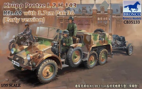 Сборная модель 1/35 Немецкий тягач Krupp Protze L2H 143 Kfz.69 с противотанковой пушкой 3,7cm Pak 36 детальное изображение Бронетехника 1/35 Бронетехника
