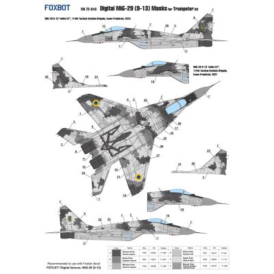 Foxbot 1:72 Декаль Digital falcons: МіГ-29 (9-13) ВПС України (з масками) детальное изображение Декали Афтермаркет