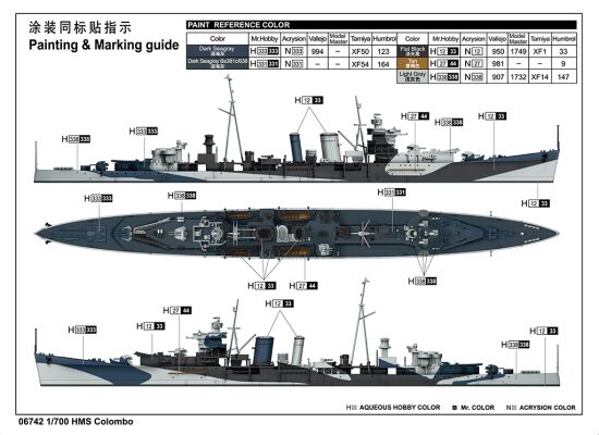 Збірна модель легкого крейсера Королівського військово-морського флоту Великої Британії Colombo детальное изображение Флот 1/700 Флот
