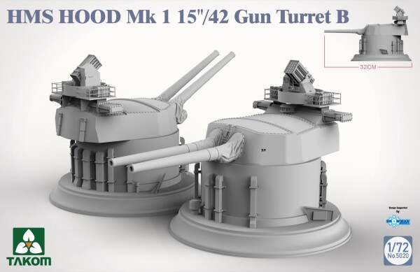 Сборная модель 1/72 Орудийная башня B 15&quot; Mk I британского крейсера HMS Hood Таком 5020 детальное изображение Флот 1/72 Флот