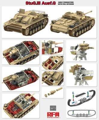 Збірна модель 1/35 САУ Stug.III Ausf.G Ранній випуск з повним інтер'єром Rye Field Model RM-5073 детальное изображение Бронетехника 1/35 Бронетехника