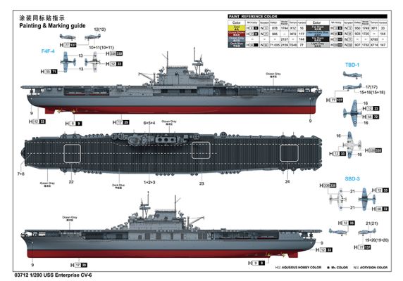 Сборная модель 1/200 Военный корабль США Enterprise CV-6 Трумпетер 03712 детальное изображение Флот 1/200 Флот