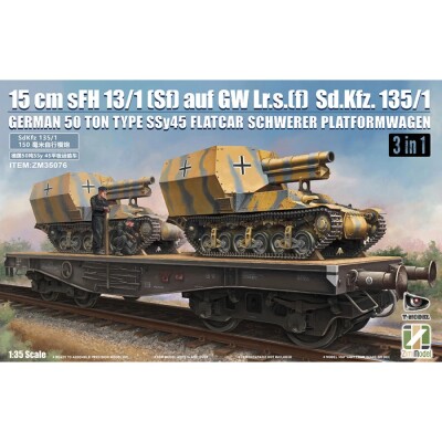 Збірна модель 1/35 Німецька sFH 13/1 (Sf)auf Gw Lrs.(f )Sd.Kfz.135/1 з 50-тонною залізничною платформою SSy45 Schwerer Platformwagen [3 в 1] Zimi ZM35076 детальное изображение Бронетехника 1/35 Бронетехника