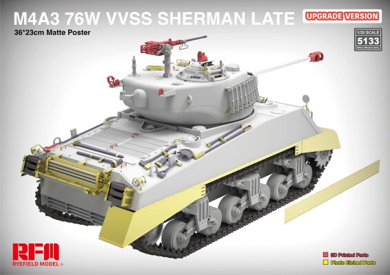 Збірна модель 1/35 Американський танк M4A3 76W VVSS Sherman Late Updated Version RFM RM-5133 детальное изображение Военная техника 